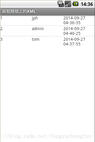 獲取網(wǎng)上的XML Android端運(yùn)行效果圖