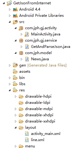 獲取網上的Json Android端項目結構